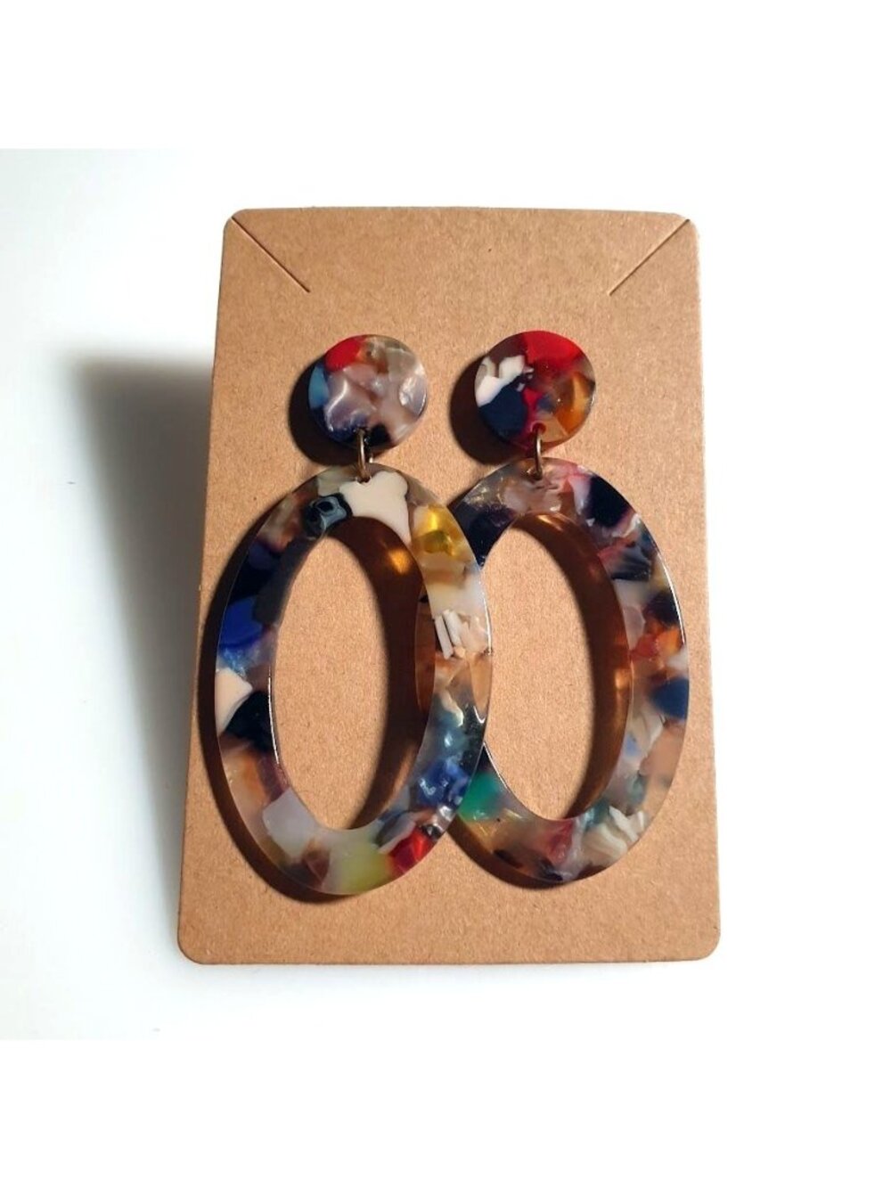 Acrylic Resin Oval Drop Earrings Statement Lightweight Post Back Multicolor Gift
